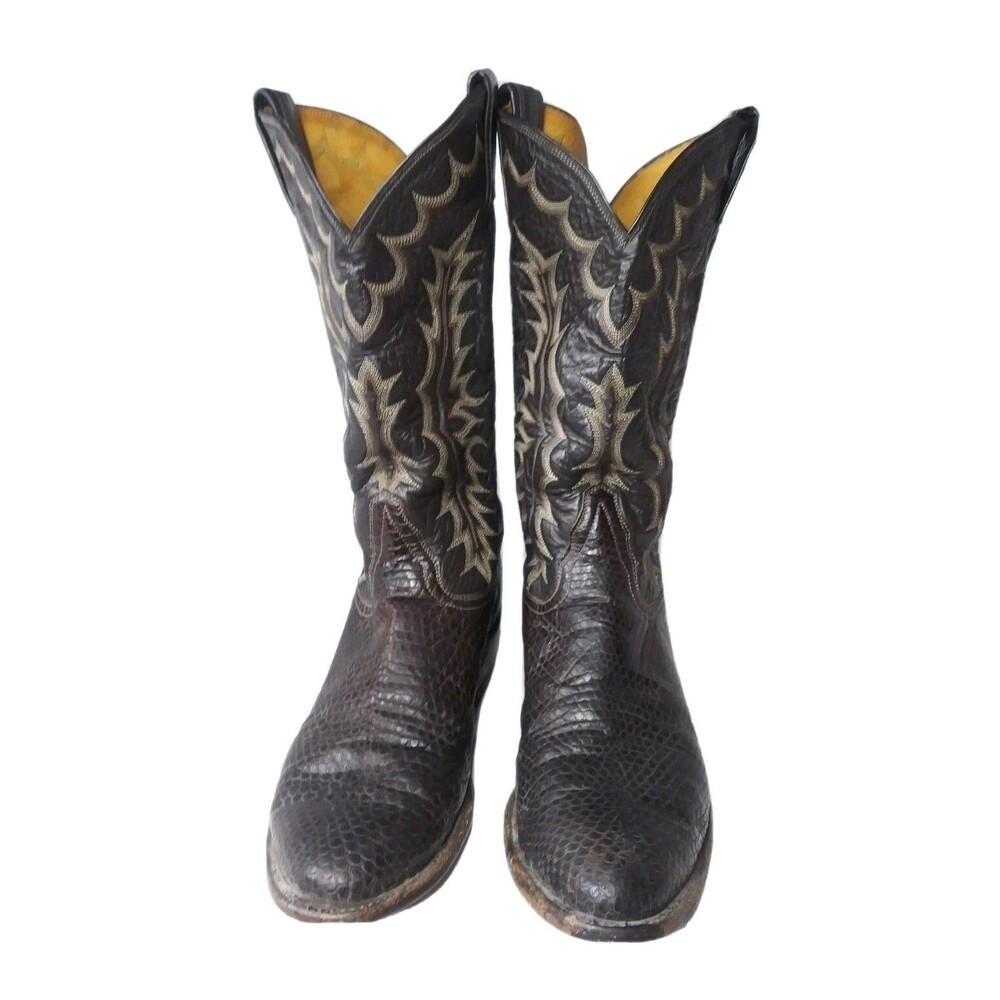Vintage Tony Lama Lizard Western Boots Men's Size 9.5 D Dark Brown #Y6898 - Picture 4 of 12